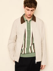 ניטרלי - Cotton Shacket with Faux Suede Collar - תמונה 1 מתוך 9