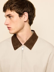 ניטרלי - Cotton Shacket with Faux Suede Collar - תמונה 4 מתוך 9