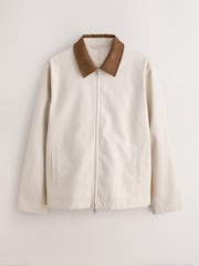 ניטרלי - Cotton Shacket with Faux Suede Collar - תמונה 6 מתוך 9