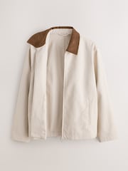ניטרלי - Cotton Shacket with Faux Suede Collar - תמונה 7 מתוך 9