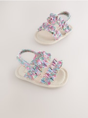 Pink Floral Baby Ruffle Sandals (0-24mths) - Image 1 of 5