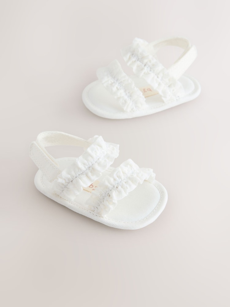 White Baby Ruffle Sandals (0-24mths) - Image 1 of 5