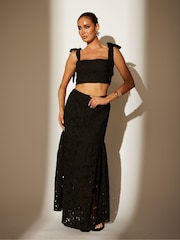 South Beach Black Broderie Maxi Skirt - Image 2 of 5