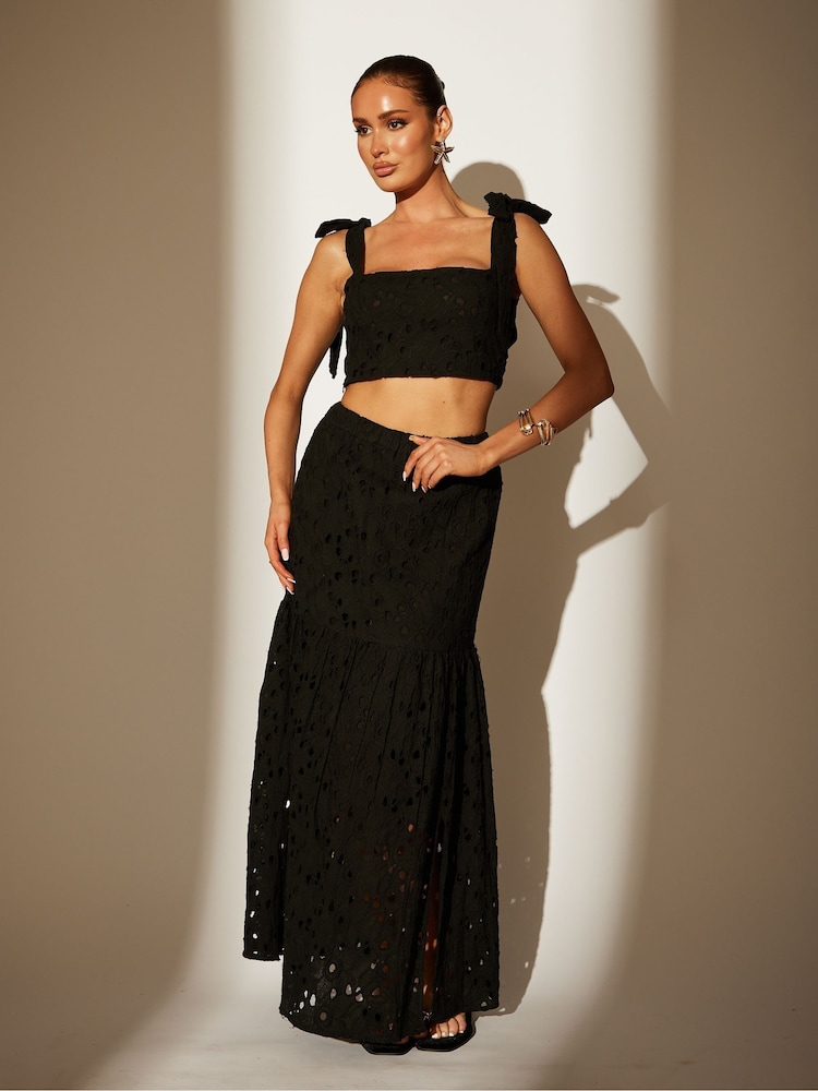 South Beach Black Broderie Maxi Skirt - Image 2 of 5
