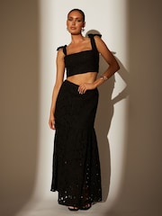 South Beach Black Broderie Maxi Skirt - Image 4 of 5