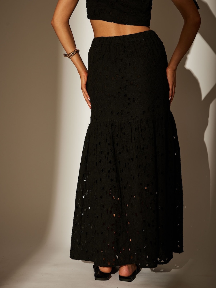South Beach Black Broderie Maxi Skirt - Image 5 of 5