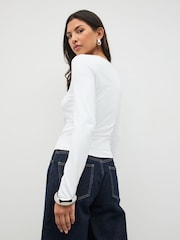 White Soft Touch Slinky Polyamide Scoop Neck Vest Top - Image 4 of 5