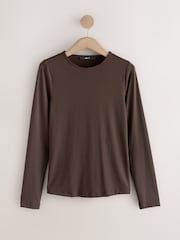 Chocolate Brown Soft Touch Slinky Polyamide Scoop Neck Vest Top - Image 7 of 9