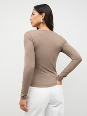 Mink Brown Soft Touch Square Neck Long Sleeve T-Shirt - Image 5 of 9