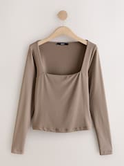 Mink Brown Soft Touch Square Neck Long Sleeve T-Shirt - Image 7 of 9