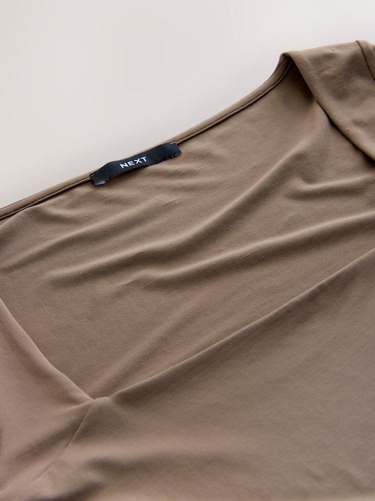 Mink Brown Soft Touch Square Neck Long Sleeve T-Shirt - Image 9 of 9