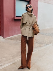 Friends Like These Brown Check Funnel Neck Belted Jacket - Image 2 of 5