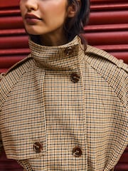 Friends Like These Brown Check Funnel Neck Belted Jacket - Image 3 of 5