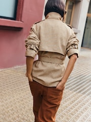 Friends Like These Brown Check Funnel Neck Belted Jacket - Image 5 of 5