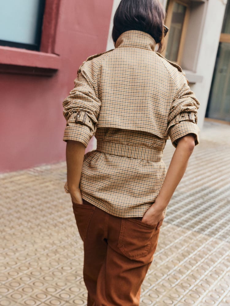Friends Like These Brown Check Funnel Neck Belted Jacket - Image 5 of 5