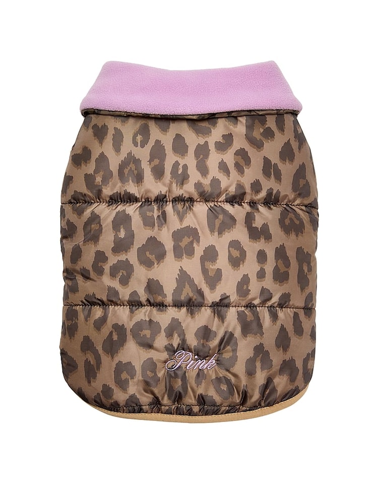 Victoria's Secret Pink Leopard Brown Pet Puffer Jacket - Image 1 of 3