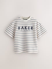 Baker by Ted Baker Stone/Grey/Red Textured Stripe T-Shirt - Image 1 of 6