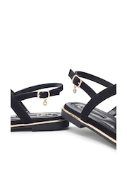 Moda in Pelle Jewelle Flower Print Trim Toe Post Flat Comfort Black Sandals - Image 4 of 4