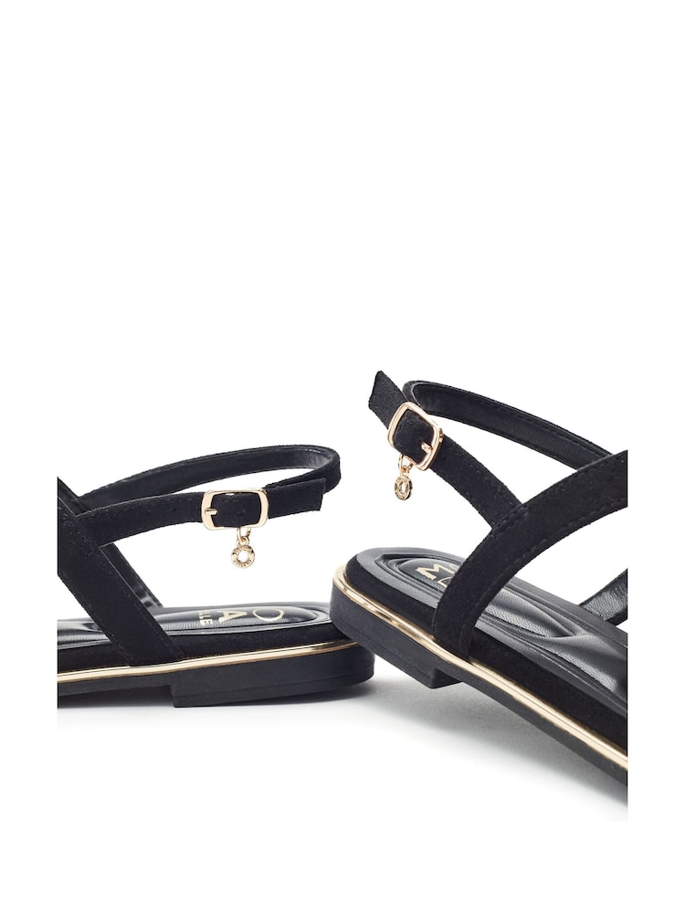 Moda in Pelle Jewelle Flower Print Trim Toe Post Flat Comfort Black Sandals - Image 4 of 4