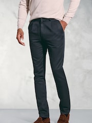 Brook Taverner Blue Single Pleat Tapered-Leg Linen Cotton Trousers - Image 1 of 3