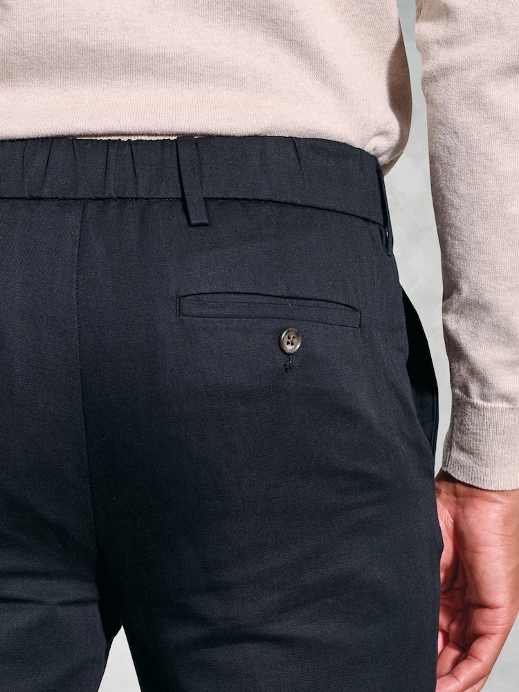 Brook Taverner Blue Single Pleat Tapered-Leg Linen Cotton Trousers - Image 3 of 3