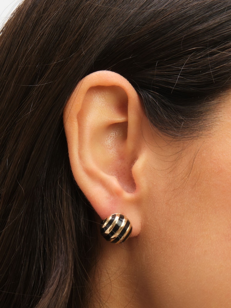 Jon Richard Gold Tone Jet Enamel Stripe Dome Earrings - Image 2 of 5
