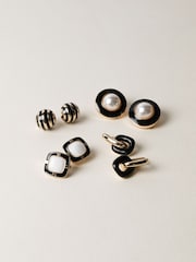 Jon Richard Gold Tone Jet Enamel Stripe Dome Earrings - Image 3 of 5