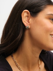 Jon Richard Gold Tone Jet Enamel Stripe Dome Earrings - Image 4 of 5