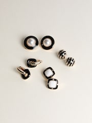 Jon Richard Gold Tone Jet Enamel Stripe Dome Earrings - Image 5 of 5