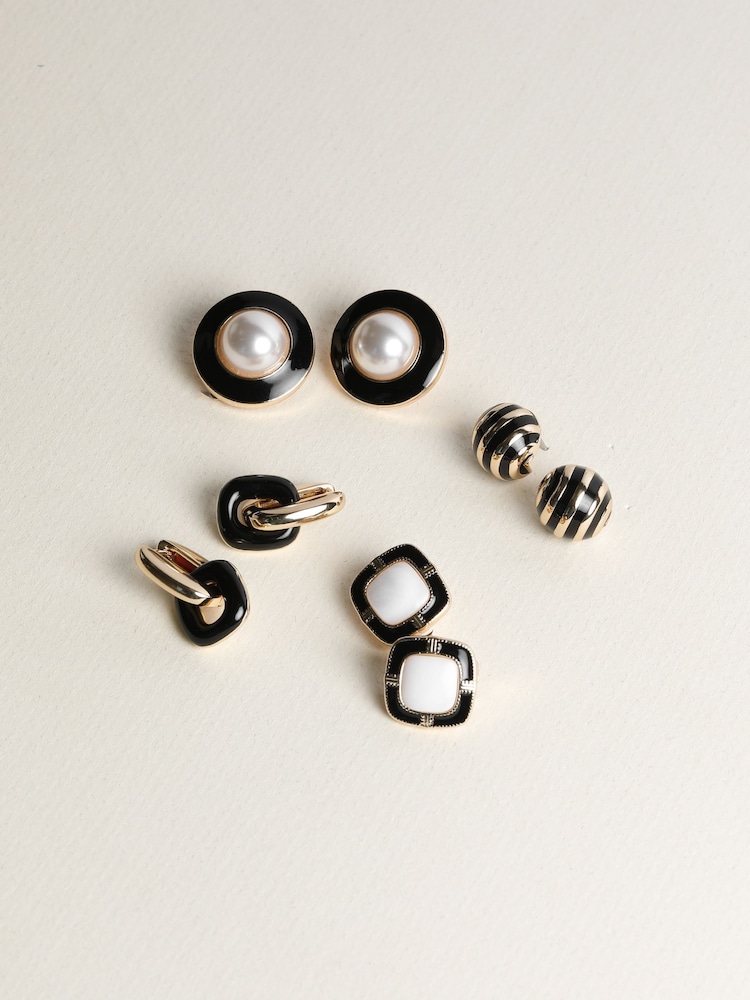 Jon Richard Gold Tone Jet Enamel Stripe Dome Earrings - Image 5 of 5