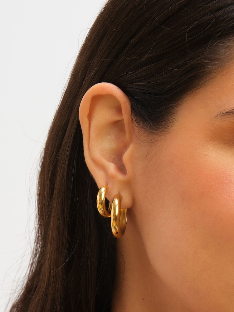 Jon Richard Gold Plated Waterproof Small Flat Surface Hoop Earrings - Image 2 of 5
