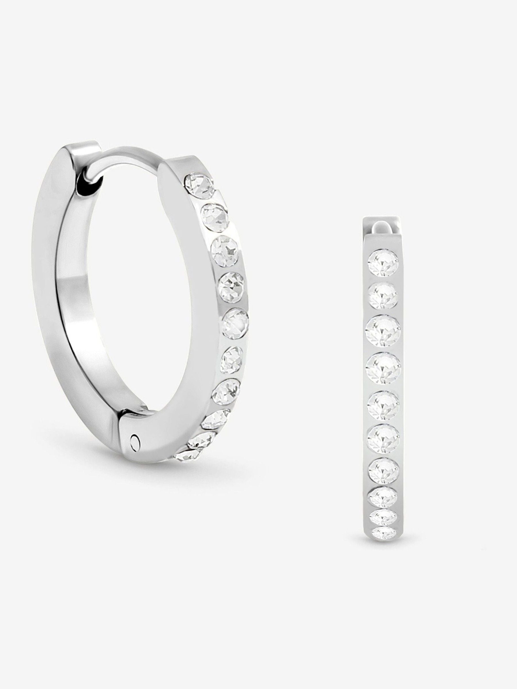 Silver Plated Waterproof Crystal And Polished Huggie Hoop Earrings
