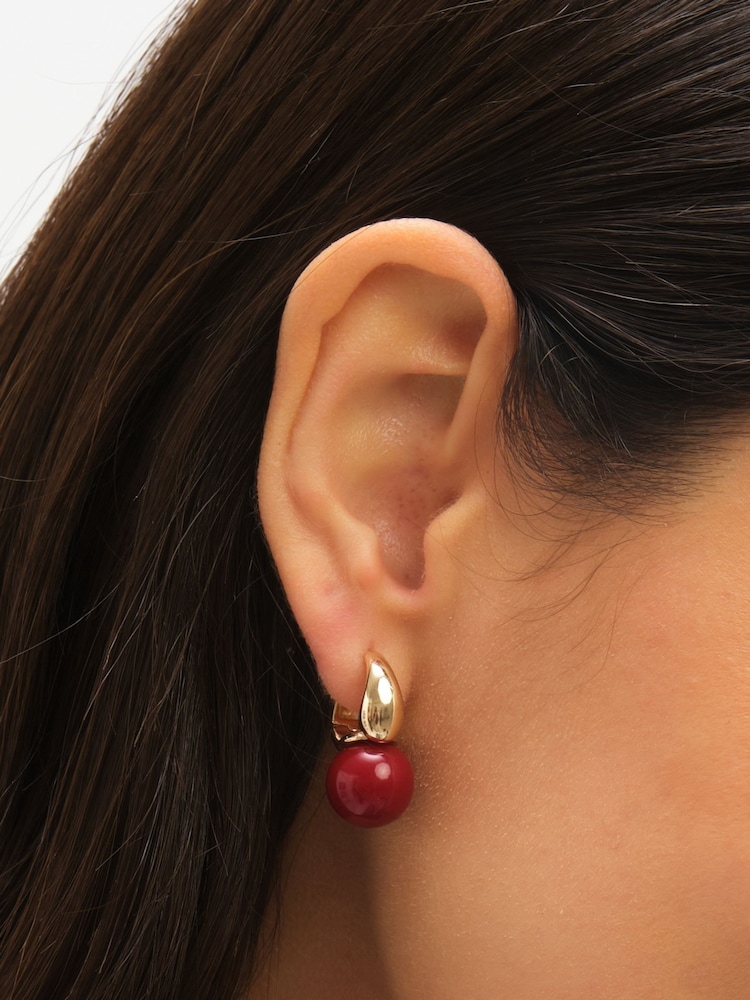 Jon Richard Gold Tone Red Bead Earrings - Image 2 of 4