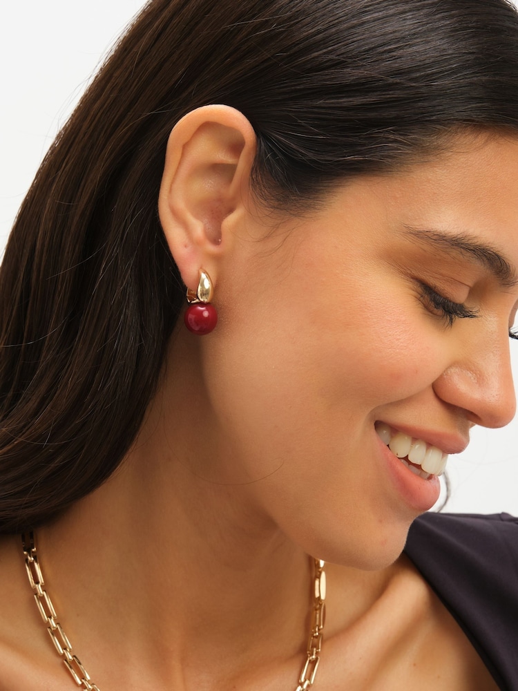 Jon Richard Gold Tone Red Bead Earrings - Image 4 of 4