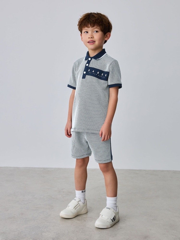 أزرق داكن - طقم من قميص بولو مزركش وشورت من Baker By Ted Baker - صورة 2 من 15