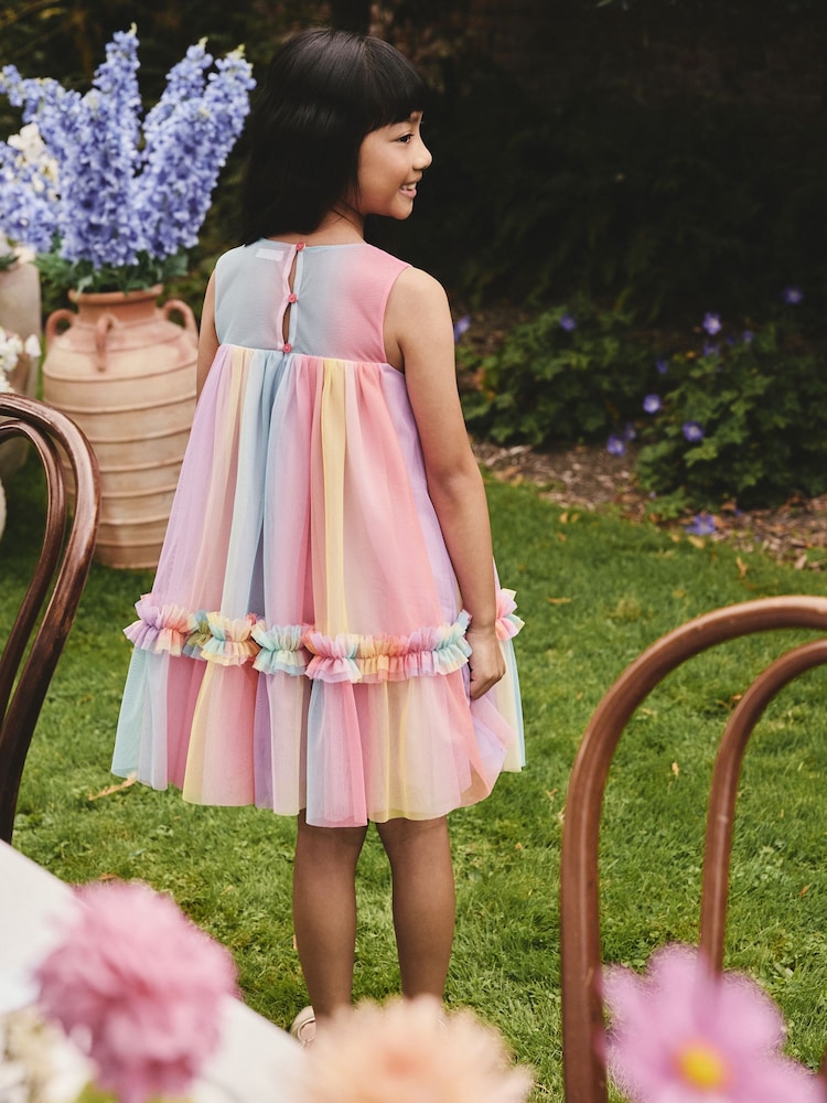 Rainbow Sleeveless Ruffle Mesh Party Dress (3-16yrs) - Image 2 of 3