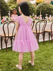 أرجواني - فستان بنات زهور شبكي (3 - 16 سنةً) - صورة 3 من 3