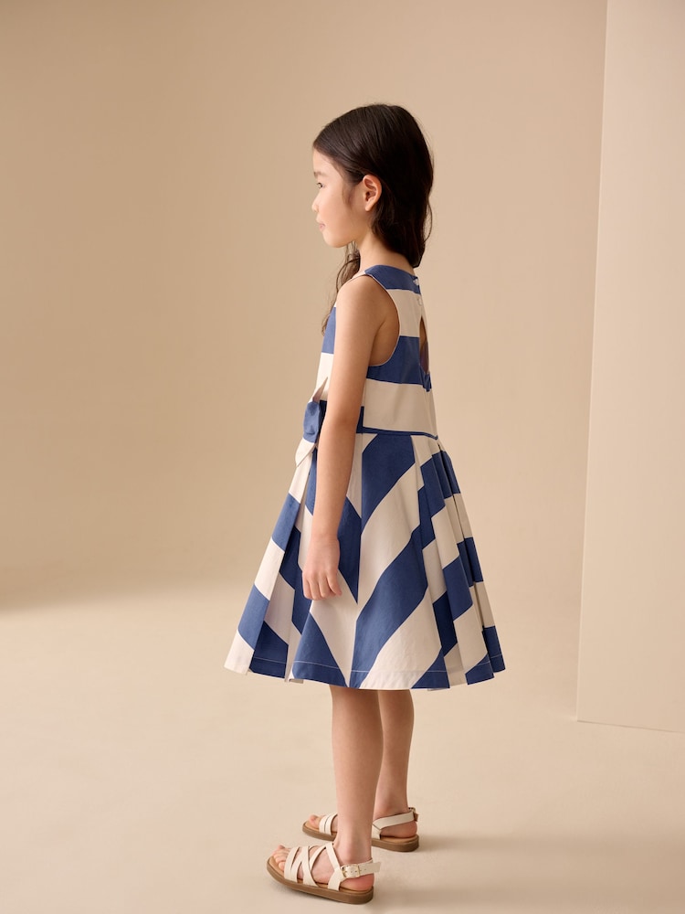 Blue Stripe Bow Occasion Dress (3-16yrs) - Image 2 of 4