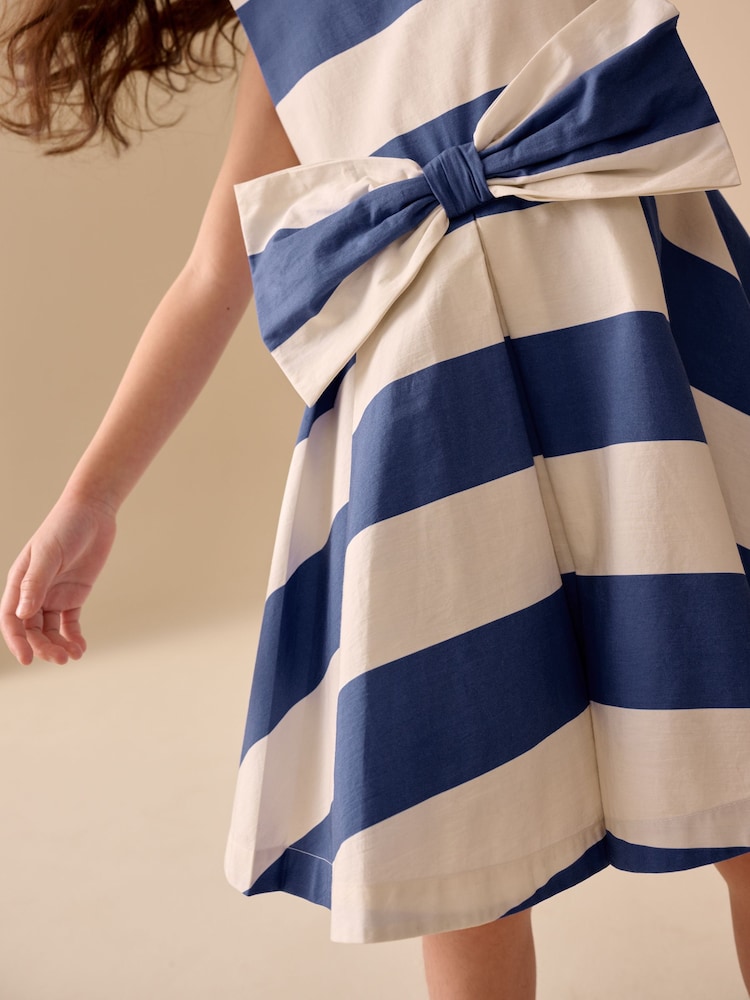 Blue Stripe Bow Occasion Dress (3-16yrs) - Image 4 of 4