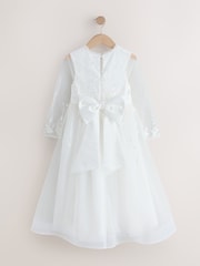 Weiß - Langärmliges Kleid mit floraler Stickerei und Blumenschleife (3-16Jahre) - Bild 2 von 4