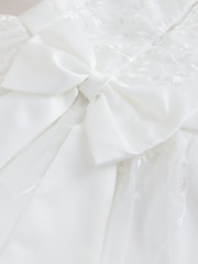 White Floral Embroidered Long Sleeve Flower Bow Dress (3-16yrs) - Image 9 of 9