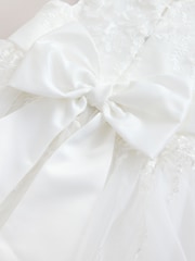 White Floral Embroidered Flower Bow Dress (3-16yrs) - Image 4 of 4