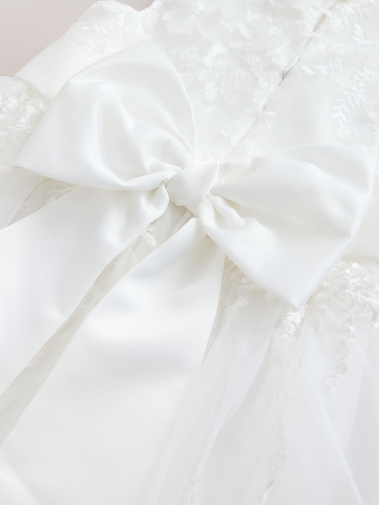 White Floral Embroidered Flower Bow Dress (3-16yrs) - Image 4 of 4