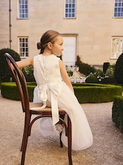 White Floral Embroidered Flower Bow Dress (3-16yrs) - Image 5 of 9