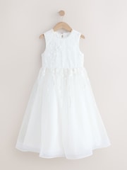 White Floral Embroidered Flower Bow Dress (3-16yrs) - Image 6 of 9