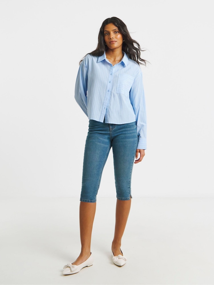 Simply Be Blue Striped Boxy Shirt - Image 4 of 4 Simply Be Blue Striped Boxy Shirt - Image 4 of 4