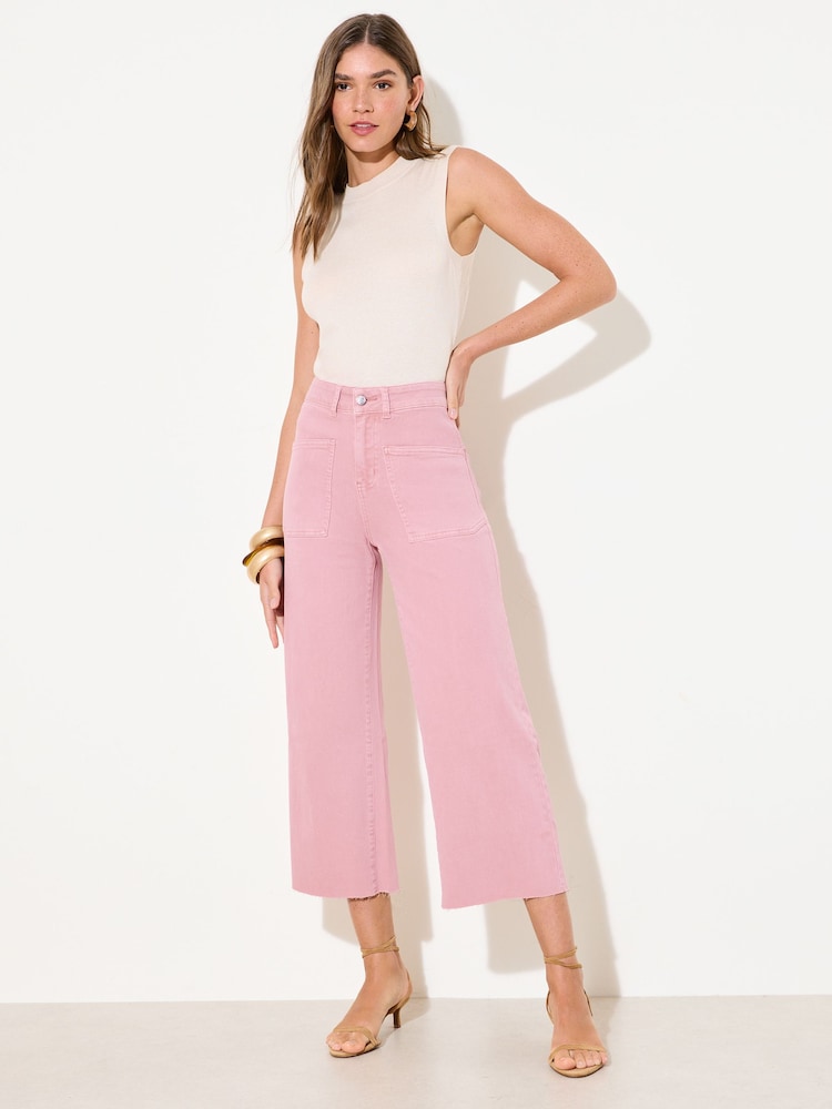 Friends Like These Pink Wide Leg Cropped Jeans - Image 1 of 5