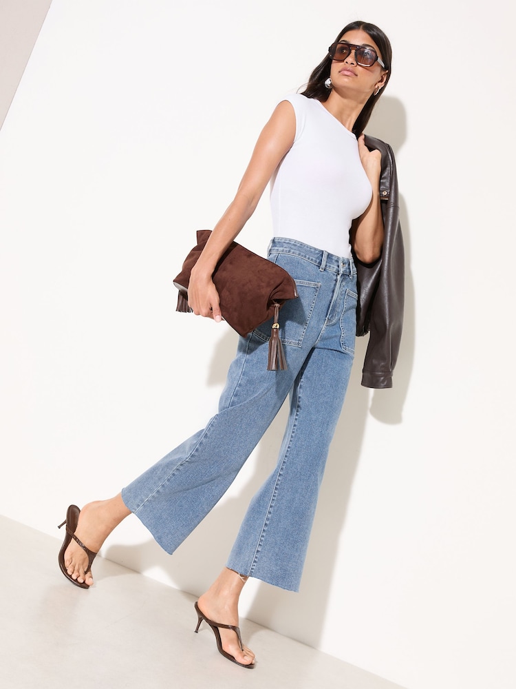 Friends Like These Mid Wash Wide Leg Cropped Jeans - Image 1 of 4