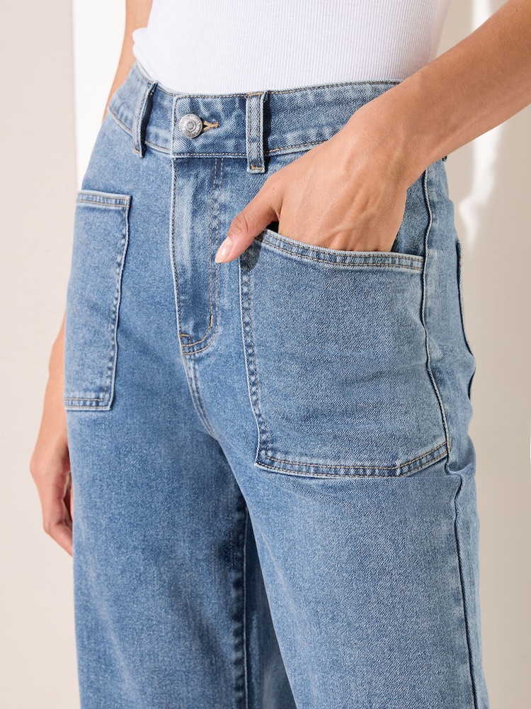 Friends Like These Mid Wash Wide Leg Cropped Jeans - Image 4 of 4