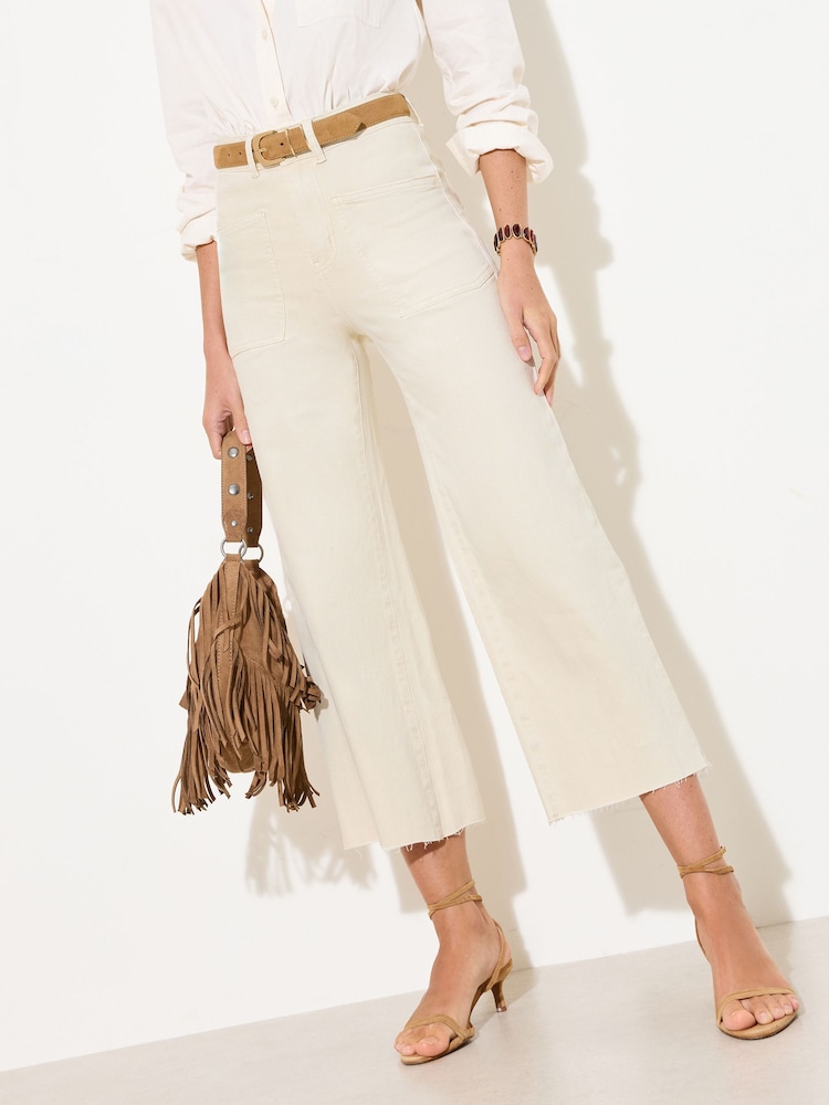 Friends Like These Cream Wide Leg Cropped Jeans - Image 2 of 5